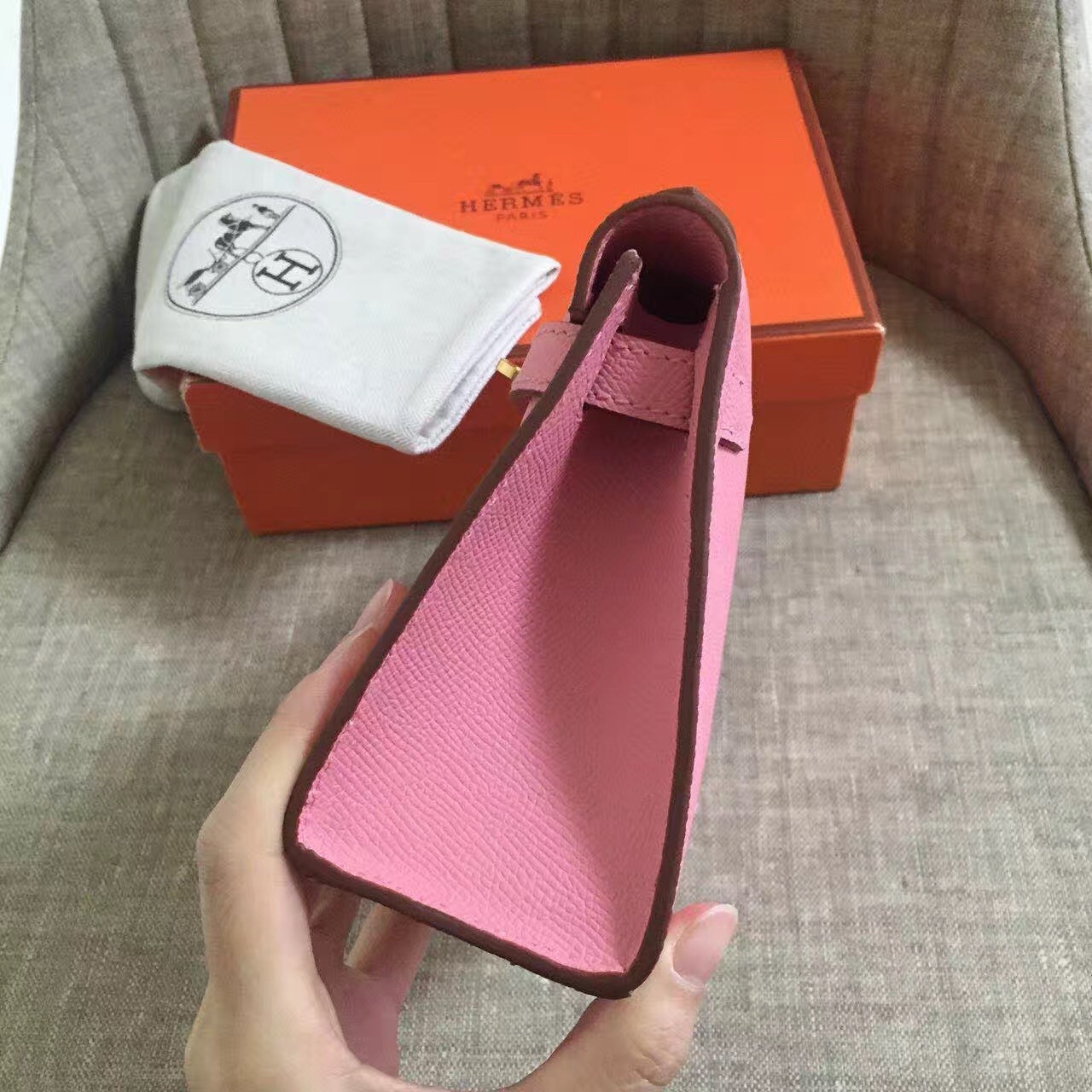 Hermes Pink Kelly Pochette Epsom Handmade Bag