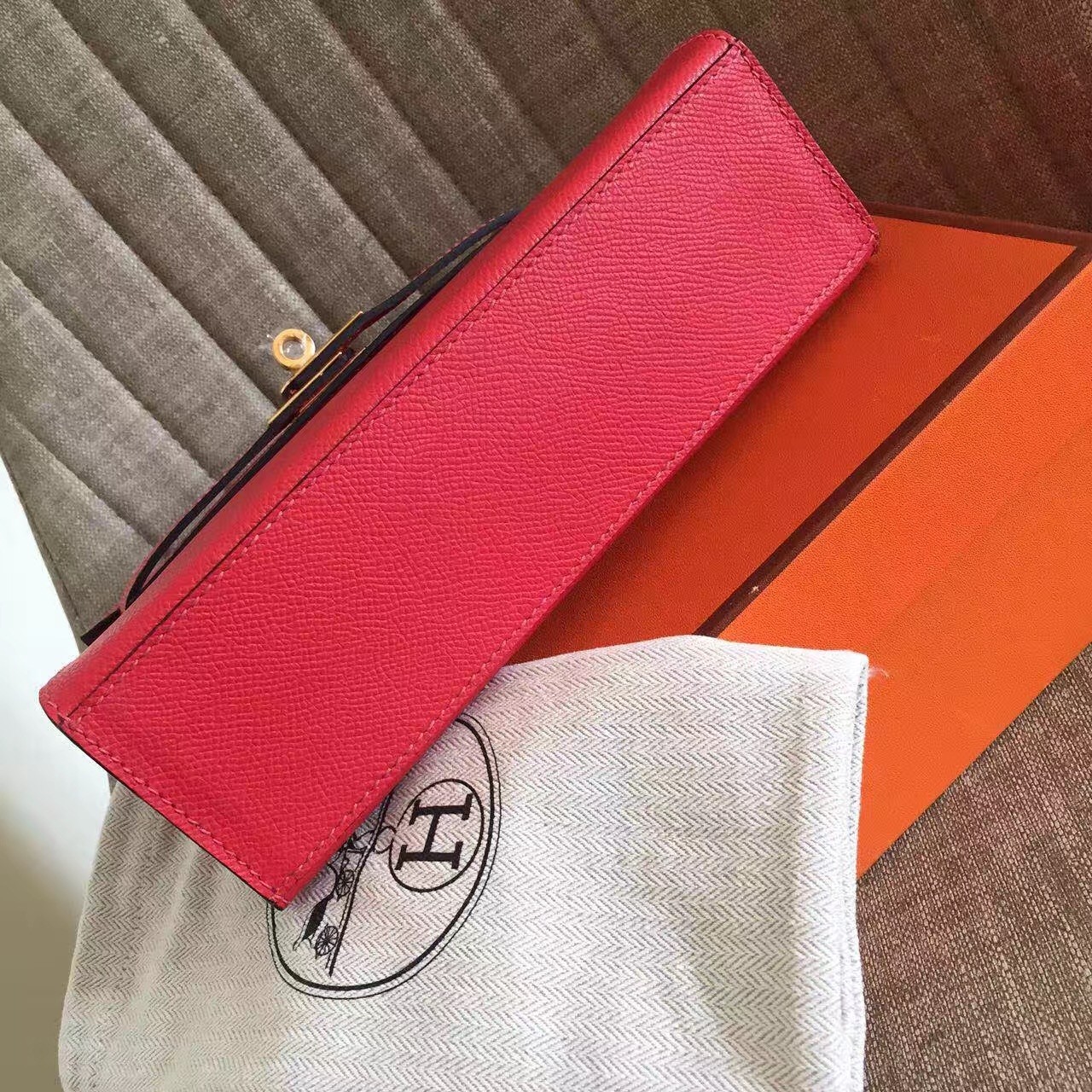 Hermes Red Kelly Pochette Epsom Handmade Bag