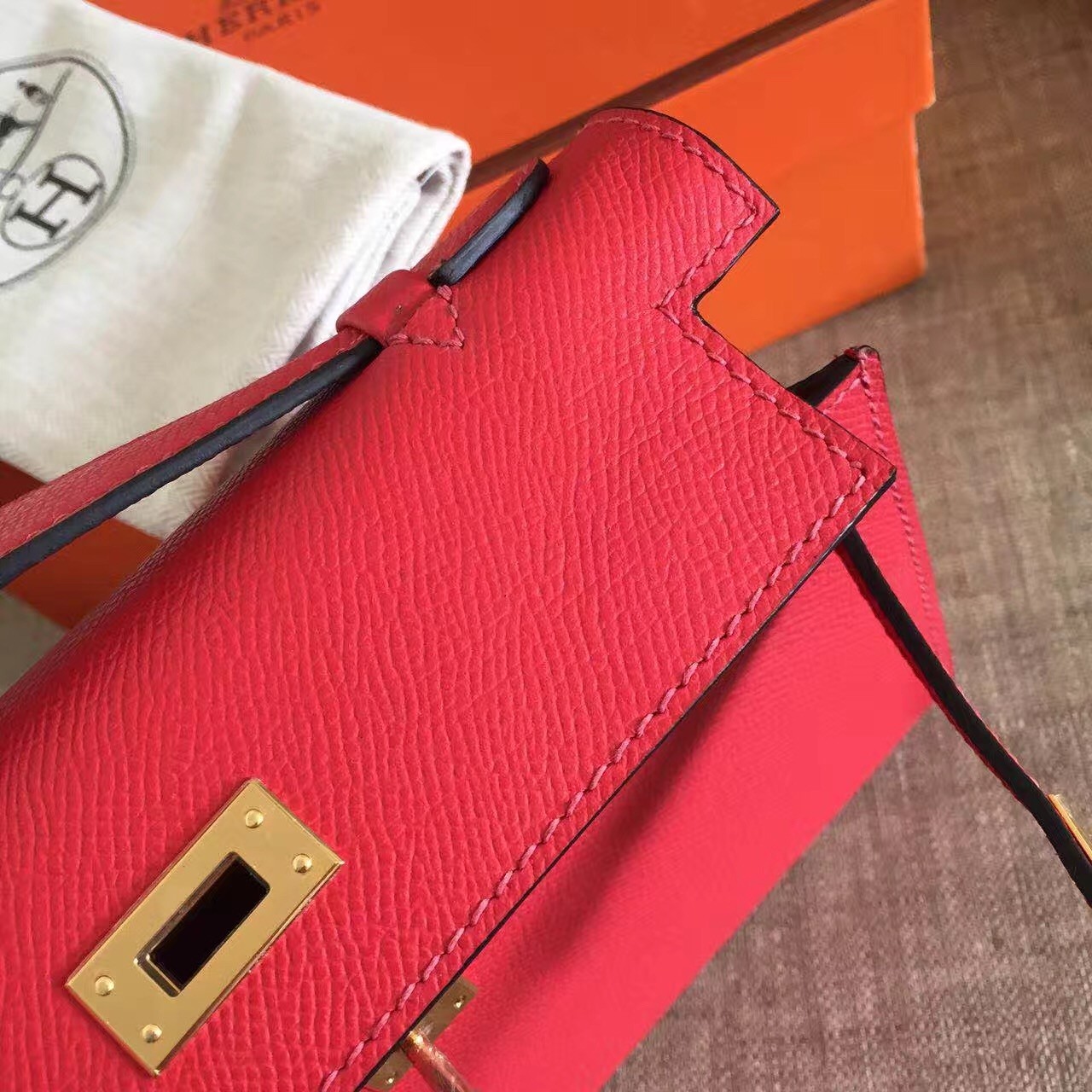 Hermes Red Kelly Pochette Epsom Handmade Bag