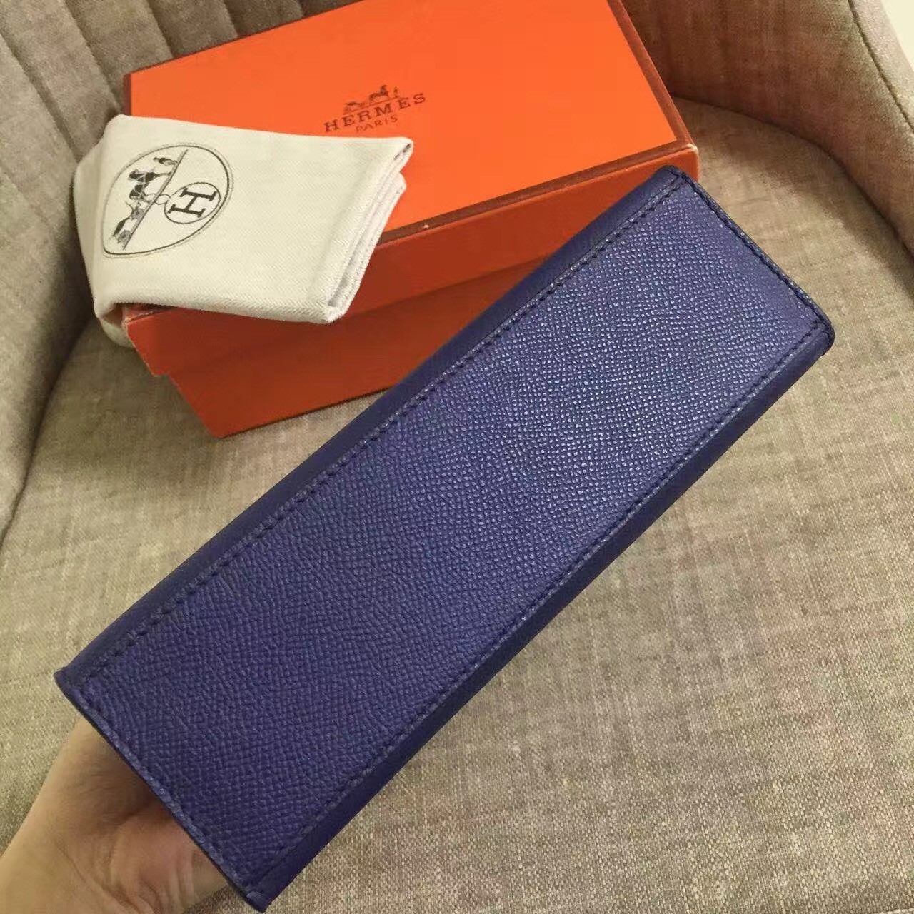 Hermes Sapphire Kelly Pochette Epsom Handmade Bag