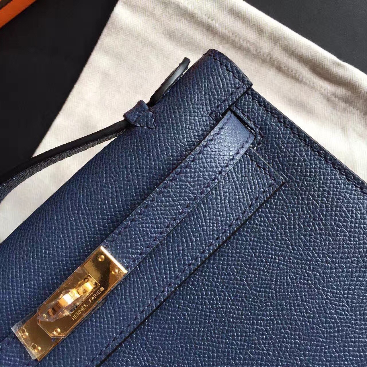 Hermes Sapphire Kelly Pochette Epsom Handmade Bag