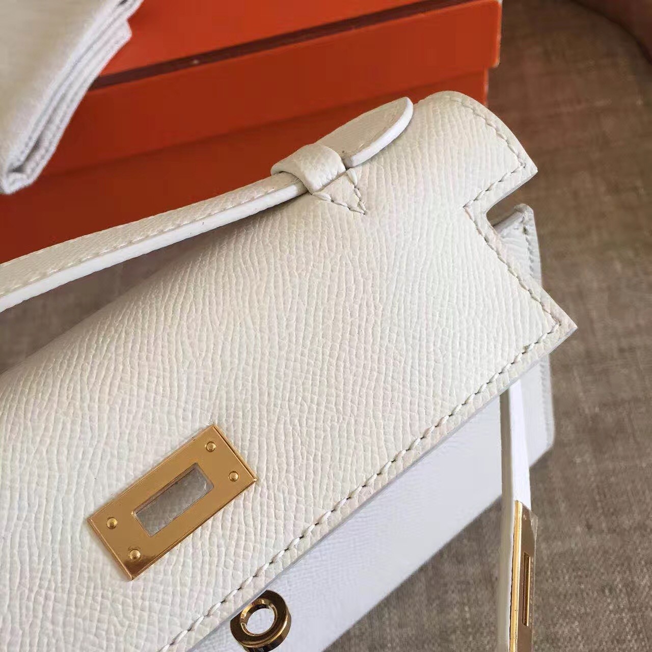 Hermes White Kelly Pochette Epsom Handmade Bag