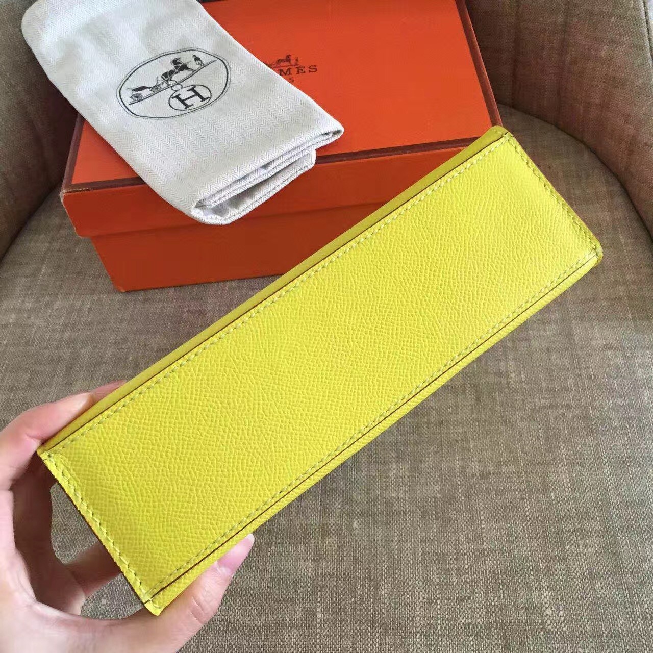 Hermes Yellow Kelly Pochette Epsom Handmade Bag