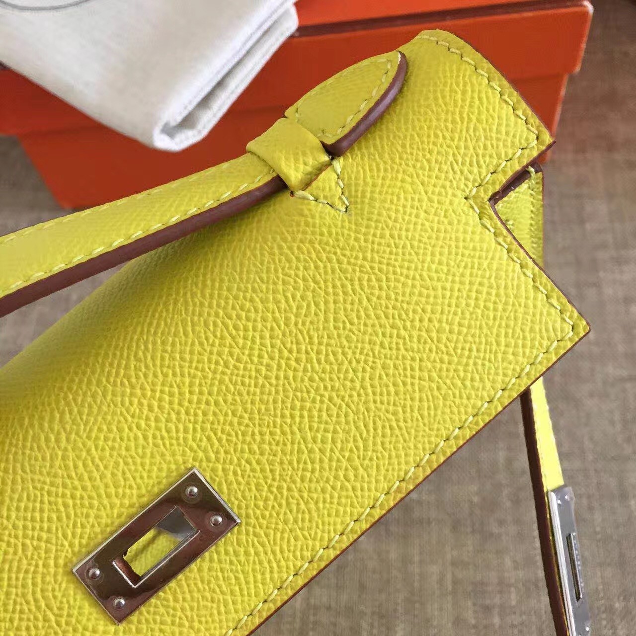 Hermes Yellow Kelly Pochette Epsom Handmade Bag