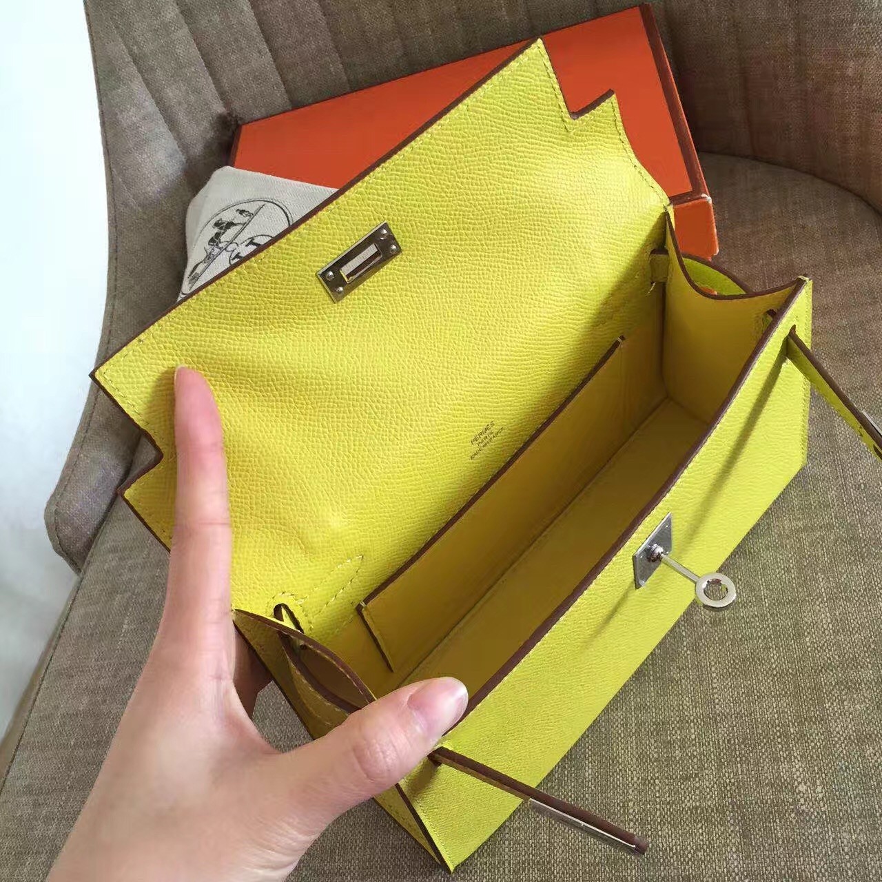 Hermes Yellow Kelly Pochette Epsom Handmade Bag