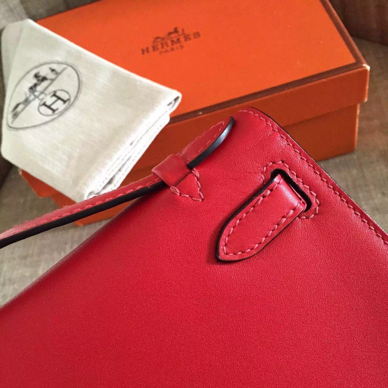 Hermes Red Kelly Pochette Swift Handmade Bag