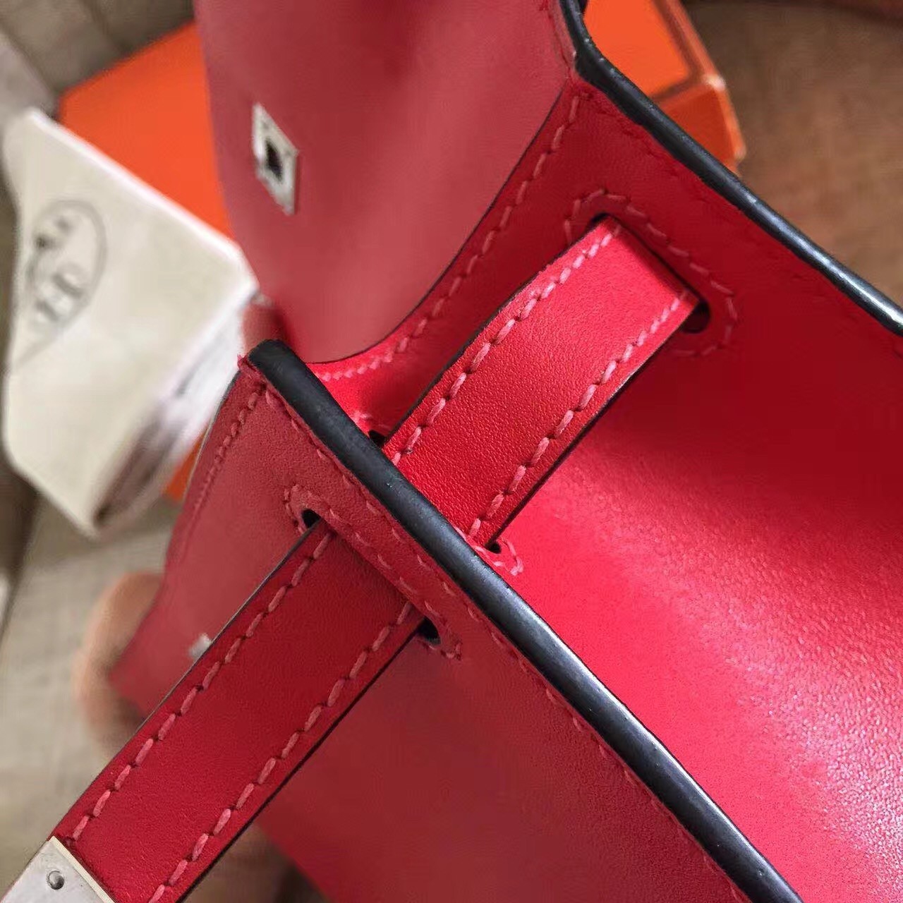 Hermes Red Kelly Pochette Swift Handmade Bag