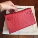 Hermes Red Kelly Pochette Ostrich Handmade Bag