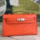 Hermes Orange Kelly Pochette Ostrich Handmade Bag