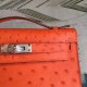 Hermes Orange Kelly Pochette Ostrich Handmade Bag