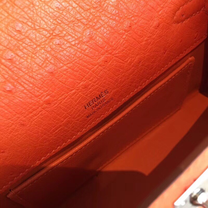 Hermes Orange Kelly Pochette Ostrich Handmade Bag