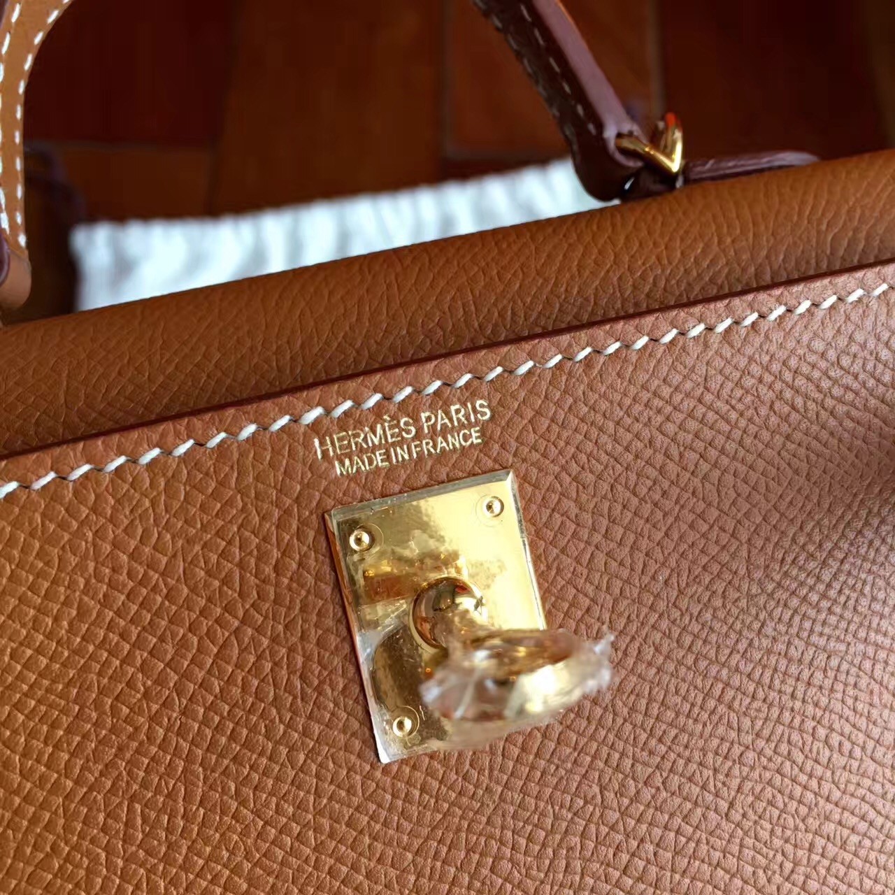 Hermes Gold Epsom Kelly Mini II Handmade Bag