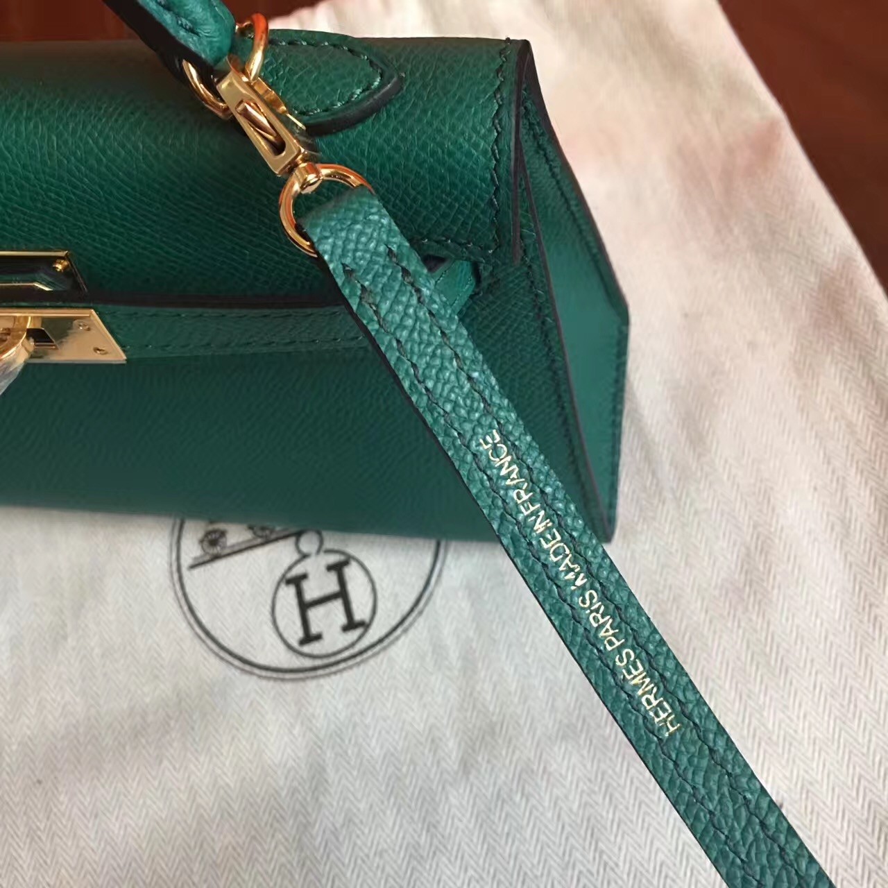 Hermes Malachite Epsom Kelly Mini II Handmade Bag