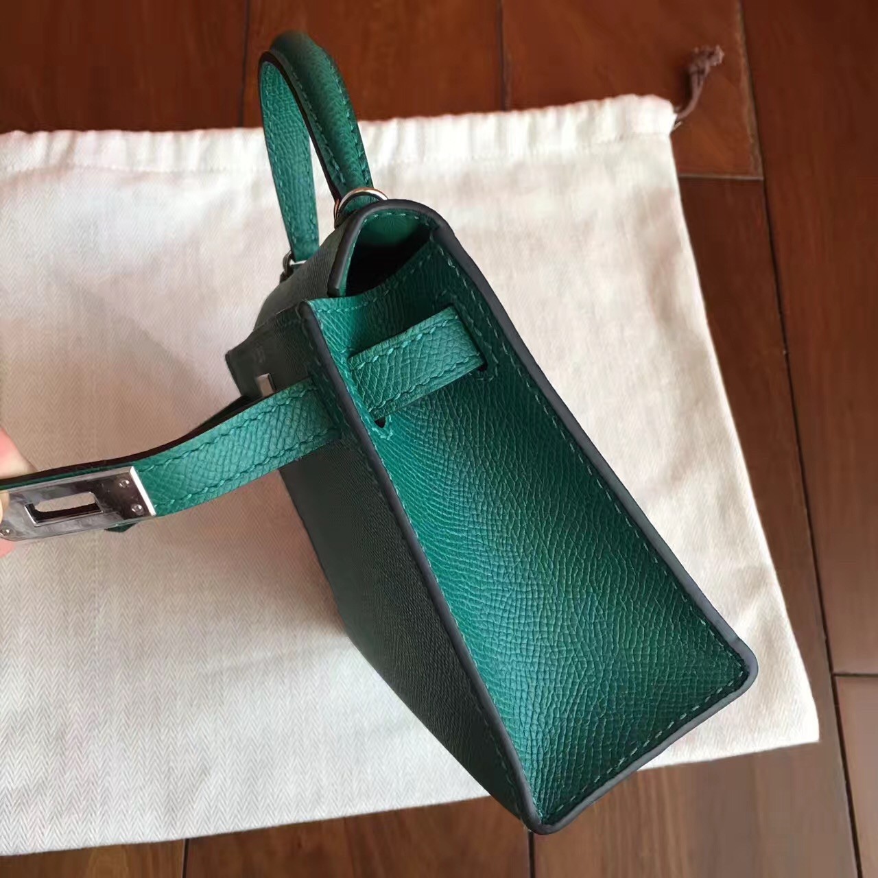 Hermes Malachite Epsom Kelly Mini II Handmade Bag