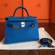 Hermes Blue Izmir Epsom Kelly Mini II Handmade Bag