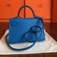 Hermes Blue Izmir Epsom Kelly Mini II Handmade Bag