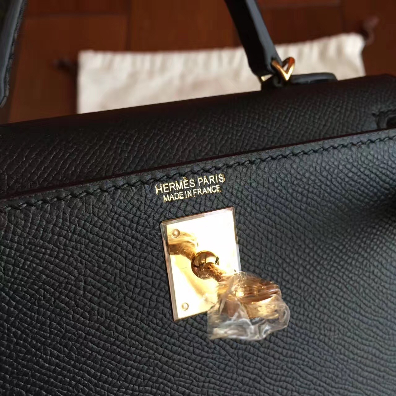 Hermes Black Epsom Kelly Mini II Handmade Bag