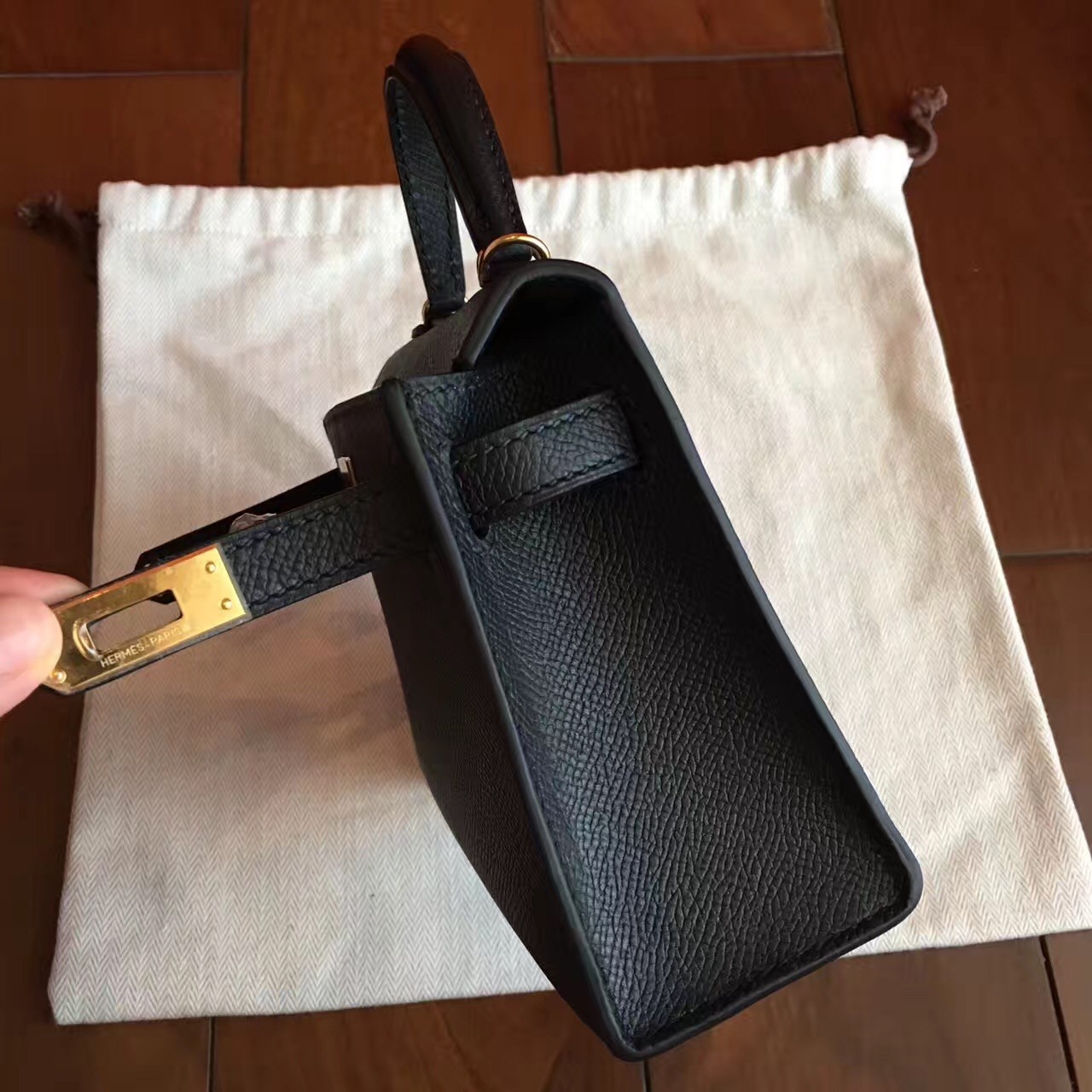 Hermes Black Epsom Kelly Mini II Handmade Bag