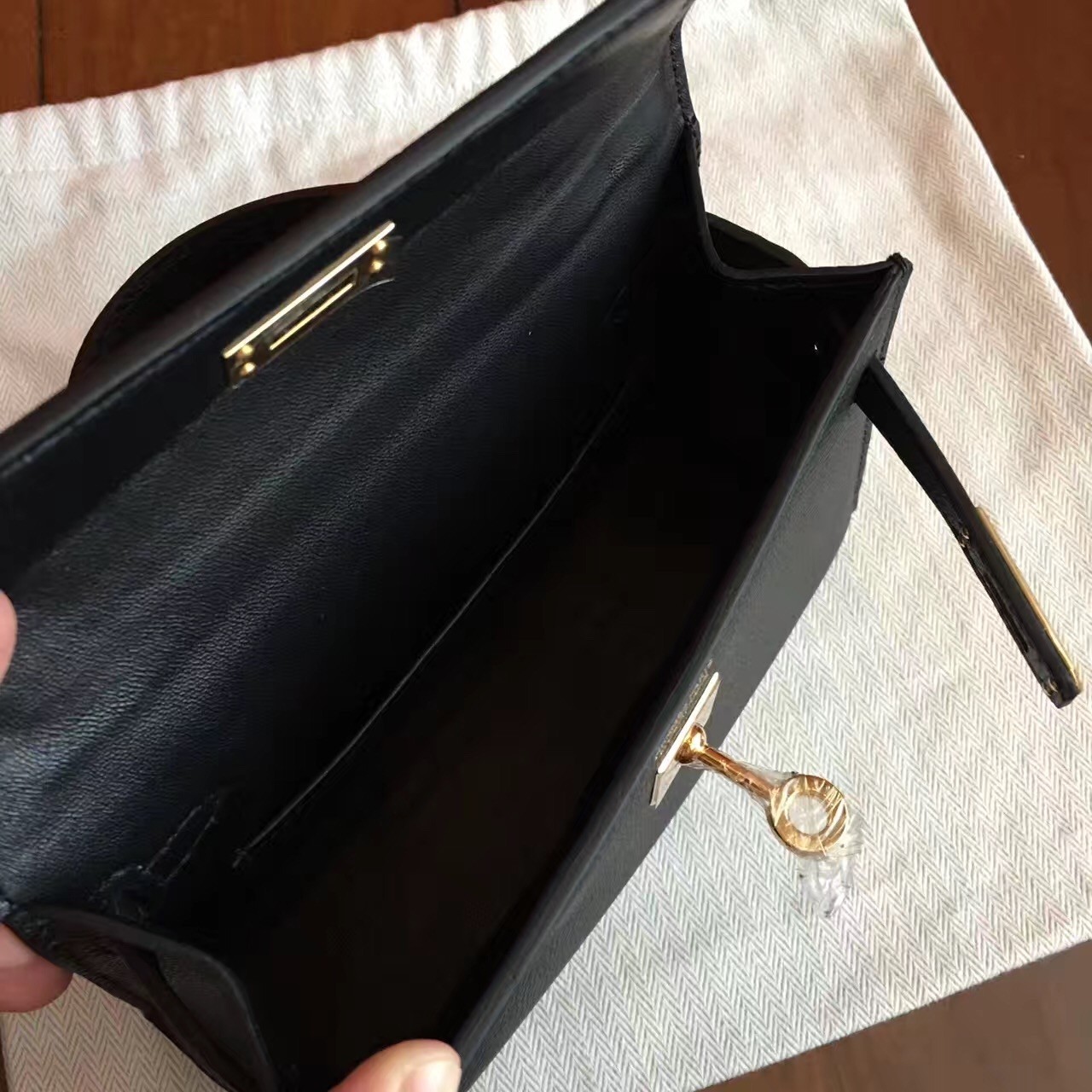 Hermes Black Epsom Kelly Mini II Handmade Bag