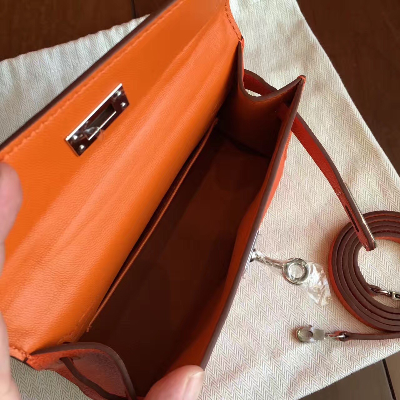 Hermes Orange Epsom Kelly Mini II Handmade Bag