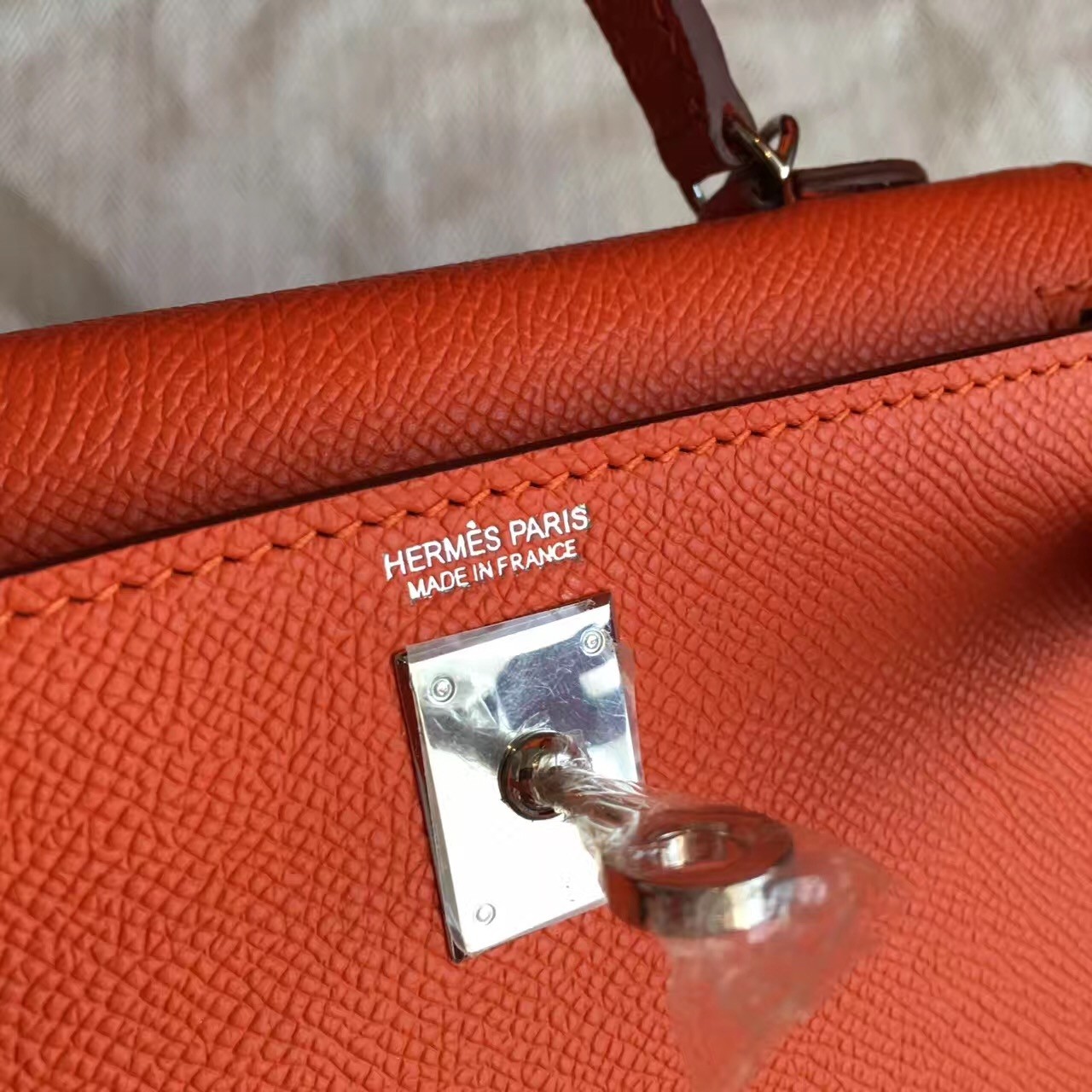 Hermes Orange Epsom Kelly Mini II Handmade Bag