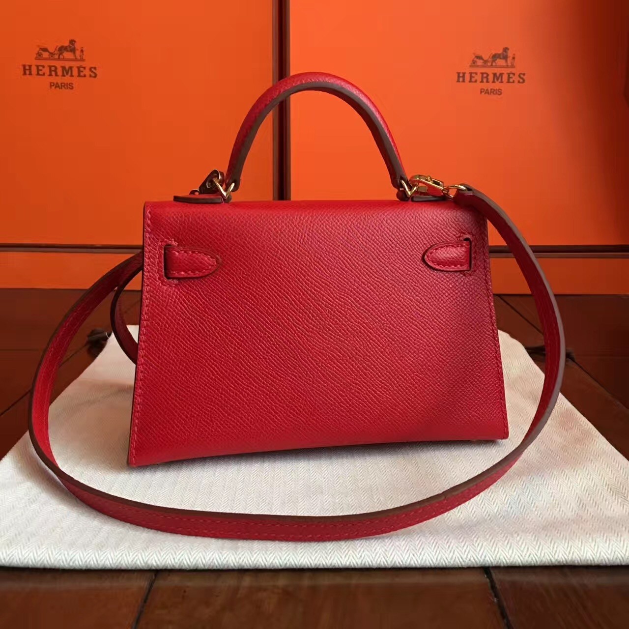 Hermes Red Epsom Kelly Mini II Handmade Bag