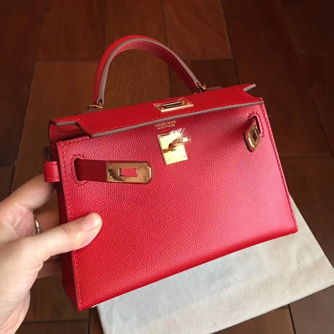 Hermes Red Epsom Kelly Mini II Handmade Bag