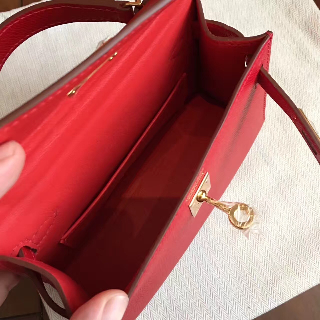 Hermes Red Epsom Kelly Mini II Handmade Bag