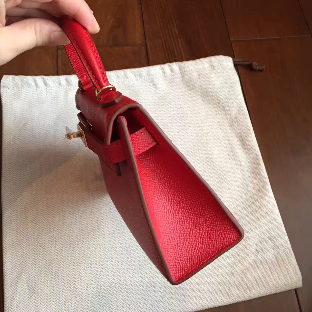 Hermes Red Epsom Kelly Mini II Handmade Bag