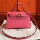 Hermes Rose Lipstick Epsom Kelly Mini II Handmade Bag