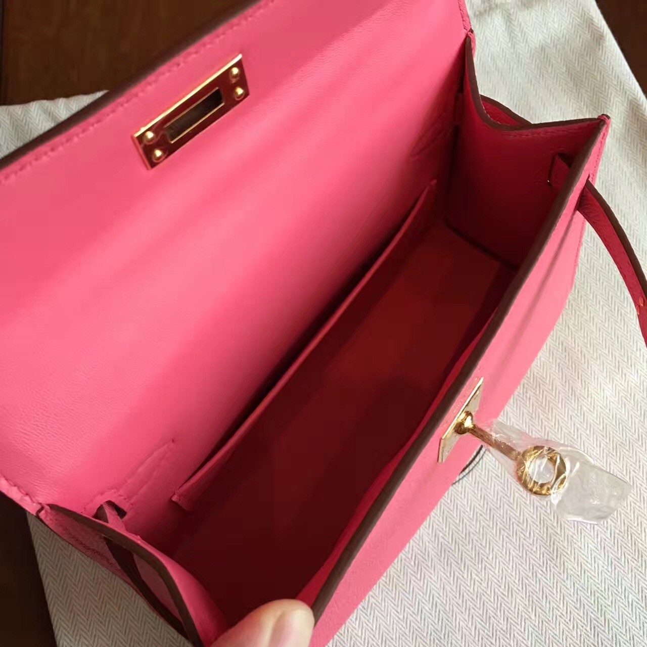 Hermes Rose Lipstick Epsom Kelly Mini II Handmade Bag