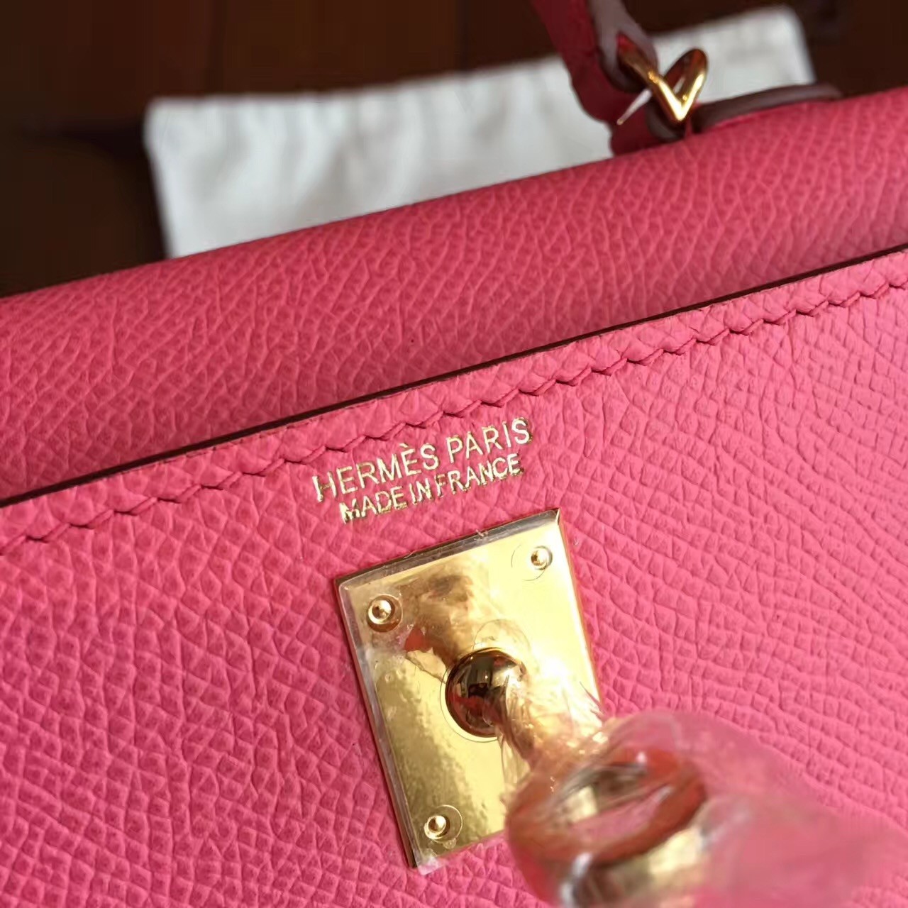 Hermes Rose Lipstick Epsom Kelly Mini II Handmade Bag