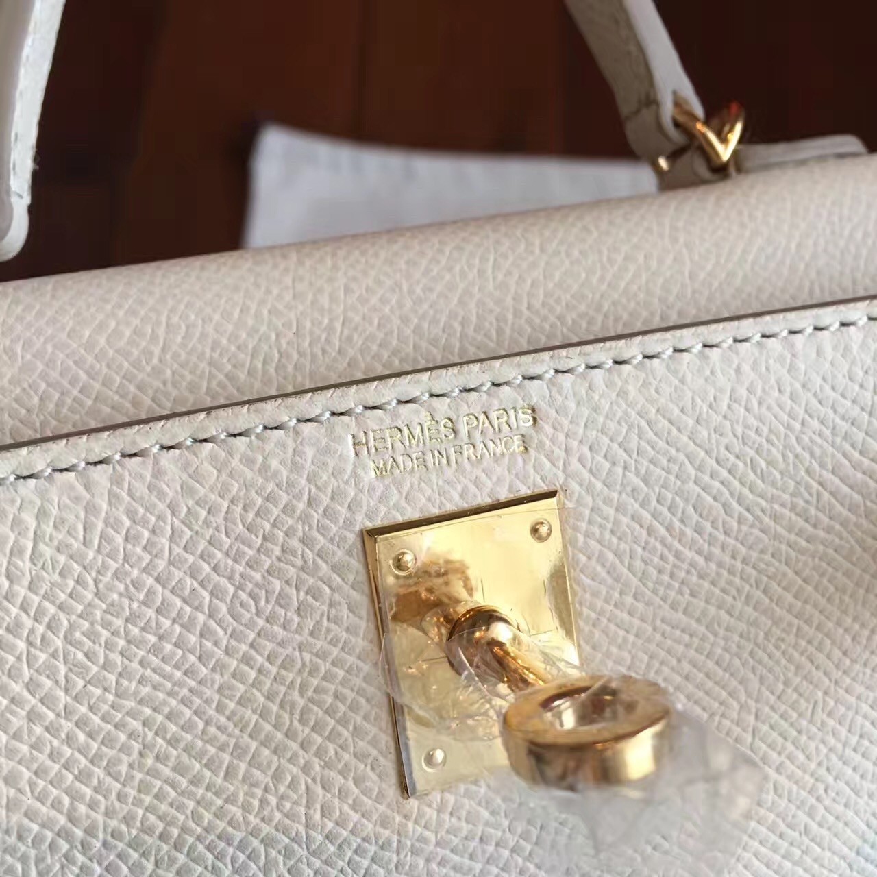 Hermes White Epsom Kelly Mini II Handmade Bag