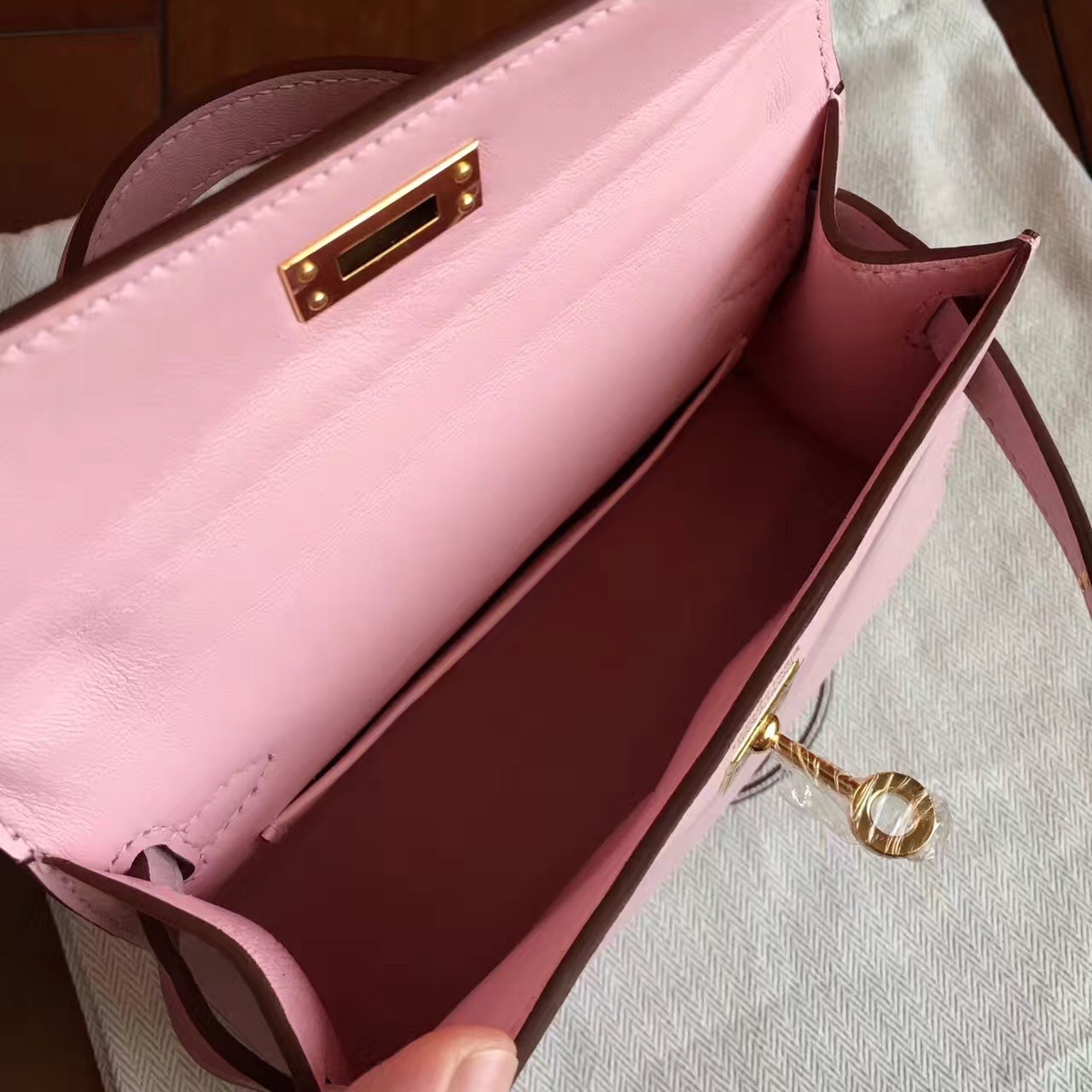 Hermes Rose Dragee Swift Kelly Mini II Handmade Bag