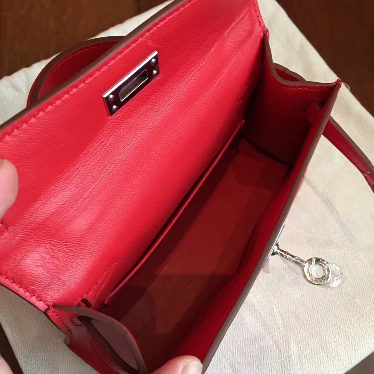 Hermes Red Swift Kelly Mini II Handmade Bag