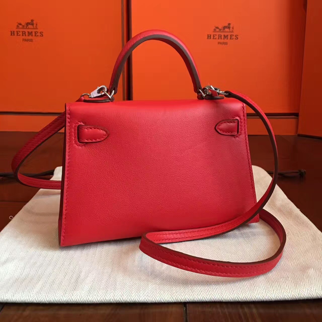 Hermes Red Swift Kelly Mini II Handmade Bag