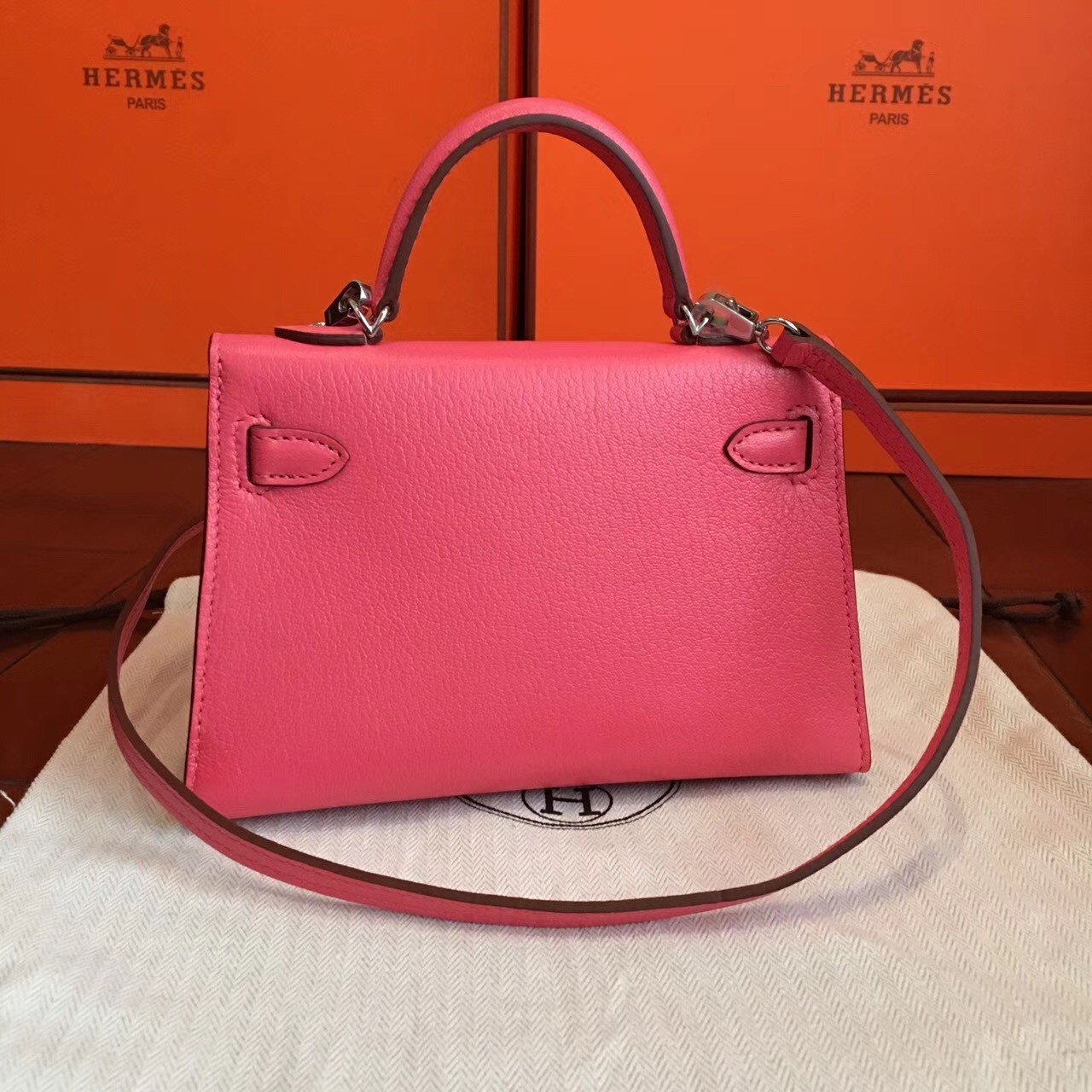 Hermes Rose Lipstick Chevre Kelly Mini II Handmade Bag