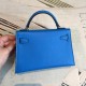 Hermes Blue Chevre Kelly Mini II Handmade Bag