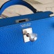 Hermes Blue Chevre Kelly Mini II Handmade Bag