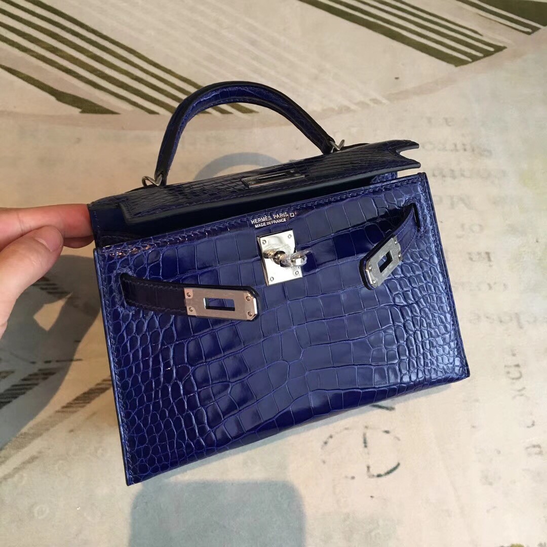 Hermes Blue Alligator Kelly Mini II Handmade Bag