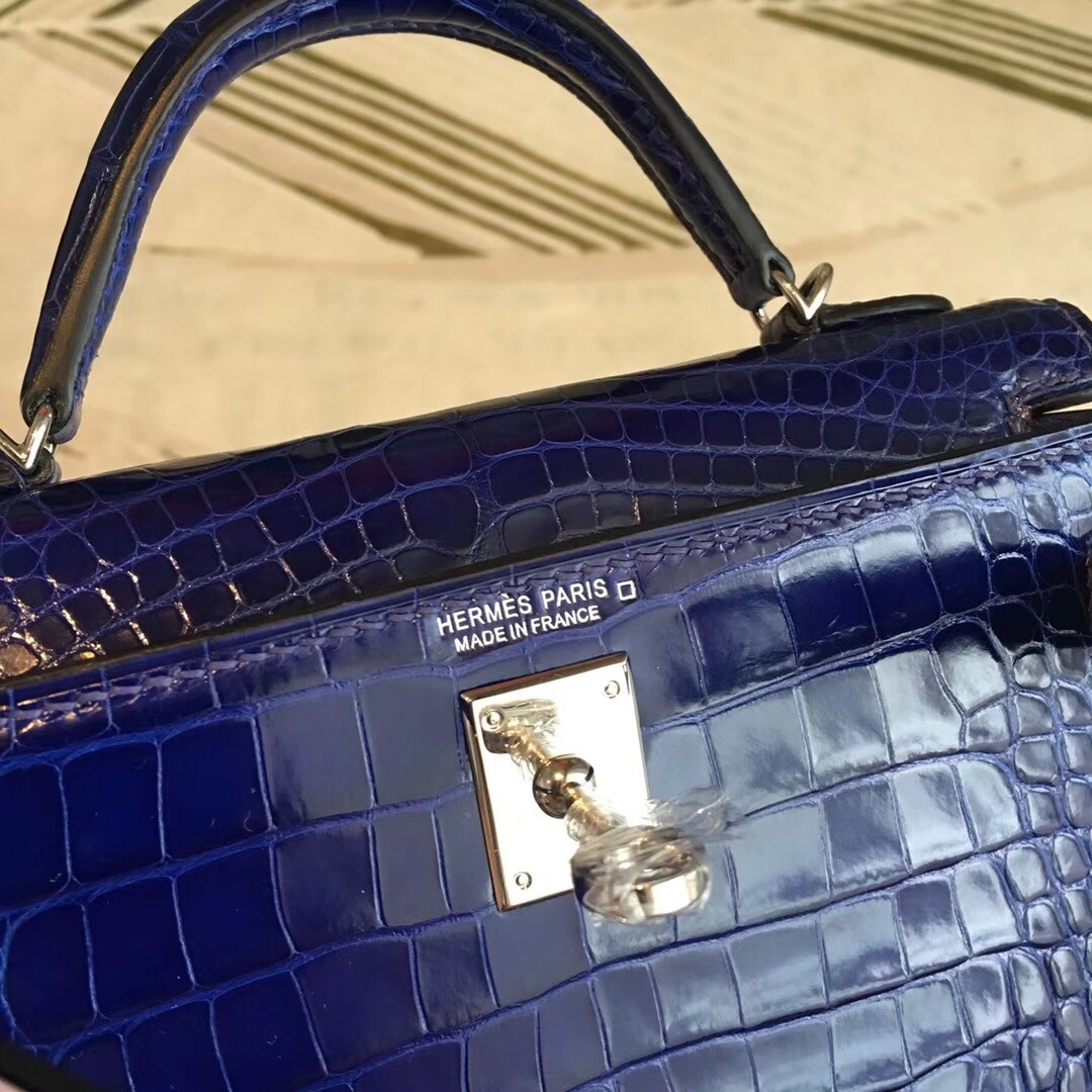 Hermes Blue Alligator Kelly Mini II Handmade Bag