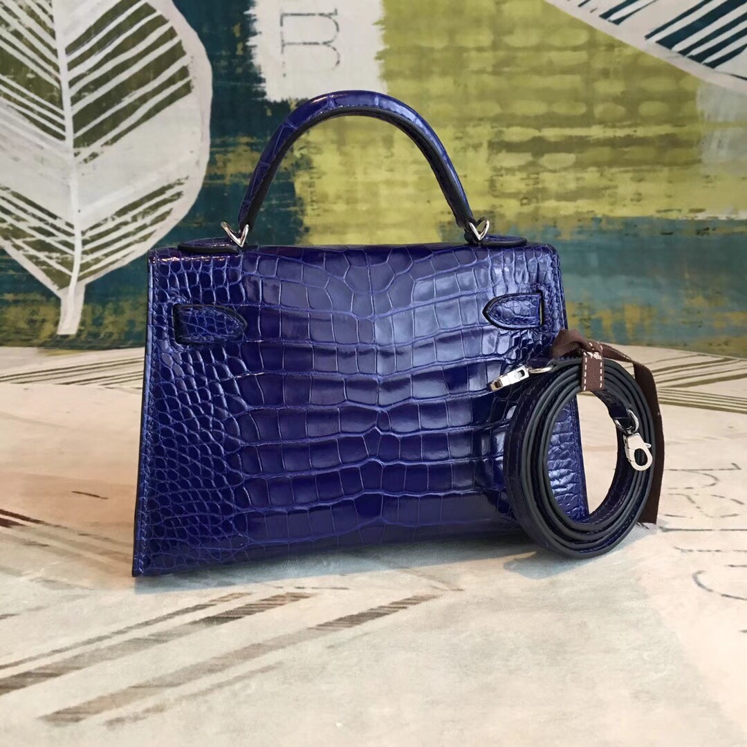 Hermes Blue Alligator Kelly Mini II Handmade Bag