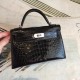 Hermes Black Alligator Kelly Mini II Handmade Bag