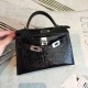 Hermes Black Alligator Kelly Mini II Handmade Bag