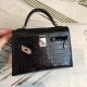 Hermes Black Alligator Kelly Mini II Handmade Bag