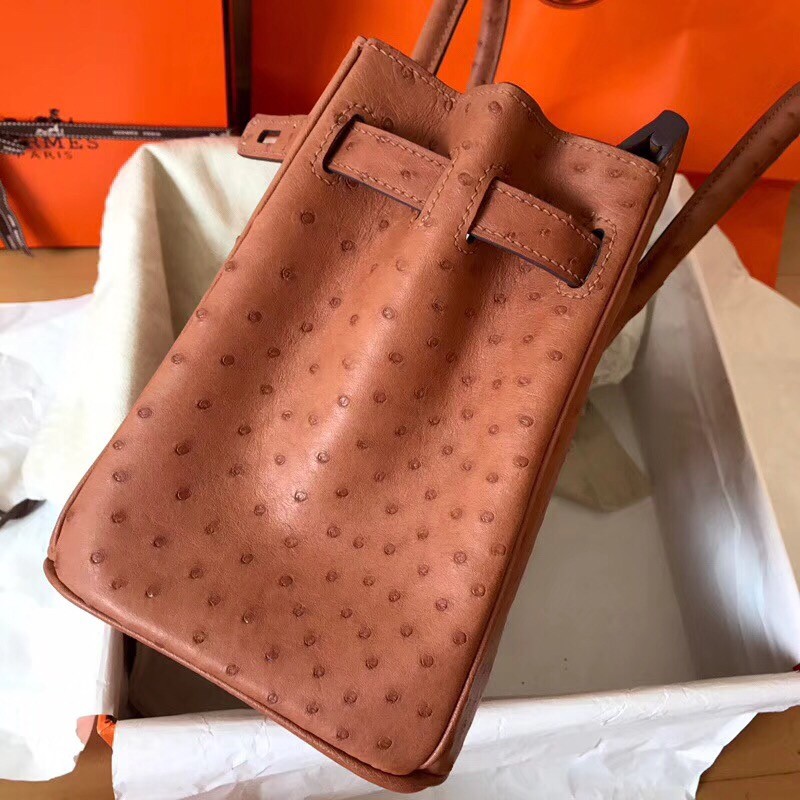 Hermes Brown Birkin 30cm Ostrich Handmade Bag