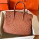 Hermes Brown Birkin 30cm Ostrich Handmade Bag