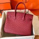 Hermes Ruby Birkin 30cm Ostrich Handmade Bag