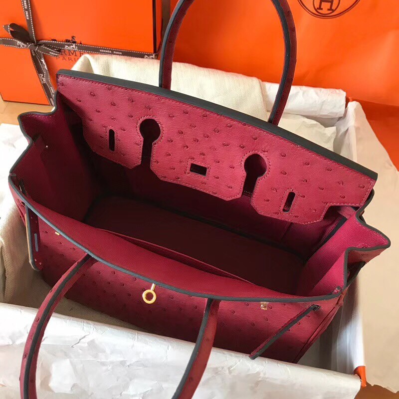 Hermes Ruby Birkin 30cm Ostrich Handmade Bag