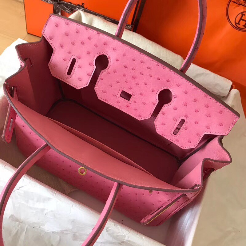 Hermes Pink Birkin 30cm Ostrich Handmade Bag